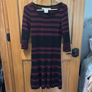 Max Studio Striped Asymmetrical Dress in Black and Burgundy